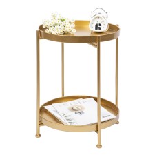 2 Tier 15.7" Dia. Metal Round Side Table with Removable Storage Tray for Living Room,Bedroom Nightstand End Table - Golden