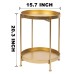 2 Tier 15.7" Dia. Metal Round Side Table with Removable Storage Tray for Living Room,Bedroom Nightstand End Table - Golden