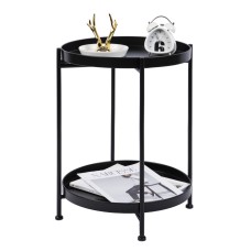 2 Tier 15.7" Dia. Metal Round Side Table with Removable Storage Tray for Living Room,Bedroom Nightstand End Table - Black